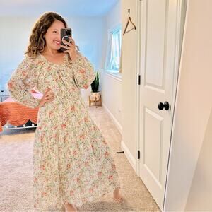 NWT THE GREAT. Floral Gray Pink Cotton Maxi Dress Large 3